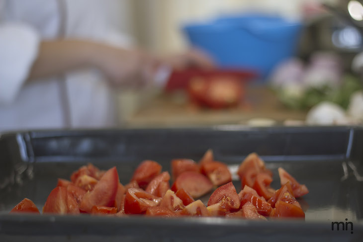 Risoto de tomates e pimentos assados