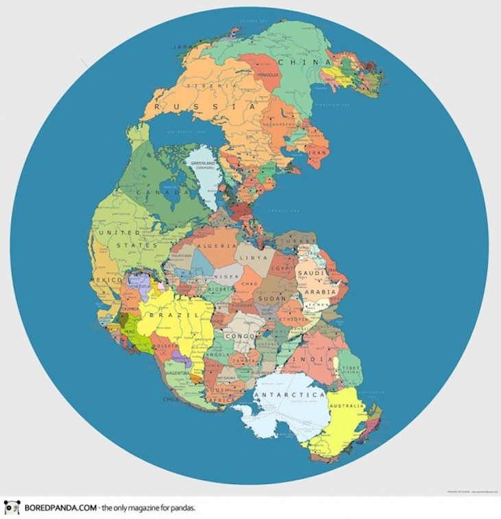 divisão política mundial na Pangeia de 200~300 milhões de anos atrás