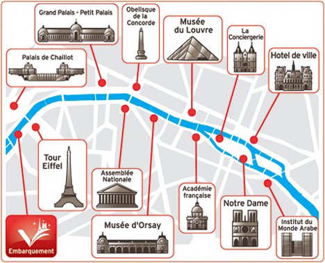 Mapa passeio rio Sena, Paris