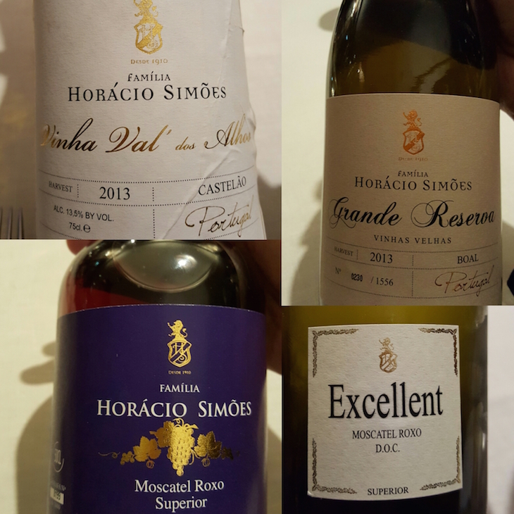 Vinhos da Casa Agrícola Horácio Simões provados no jantar vínico © Viaje Comigo