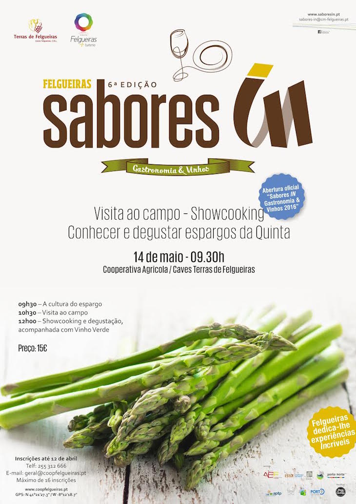 Sábado, dia 14 de maio, às 9h30, seguido da atividade "Conhecer e degustar espargos da quinta", na Cooperativa de Felgueiras, que inclui showcooking com espargos como ingrediente principal 