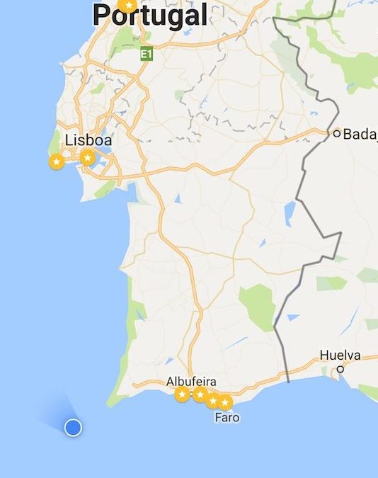 Mapa a caminho de Lisboa com cruzeiro MSC Magnifica - o navio é o ponto azul