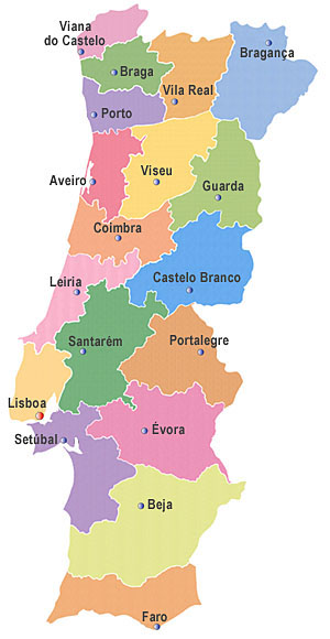 Mapa dos Distritos de Portugal - DR