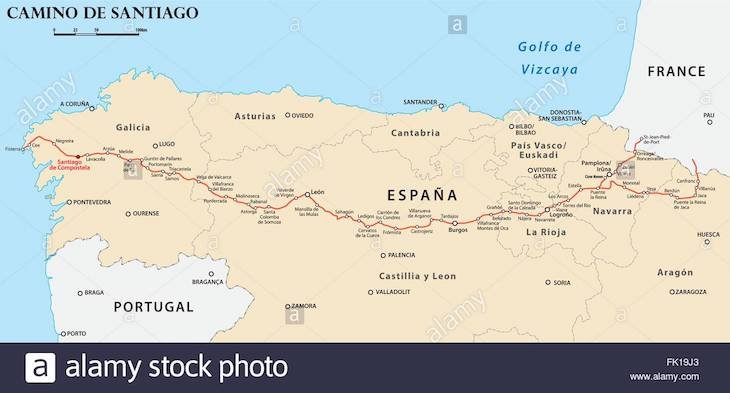 Mapa de Espanha - Caminho de Santiago