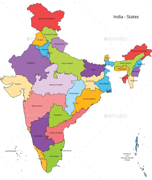 Mapa da Índia - Direitos Reservados