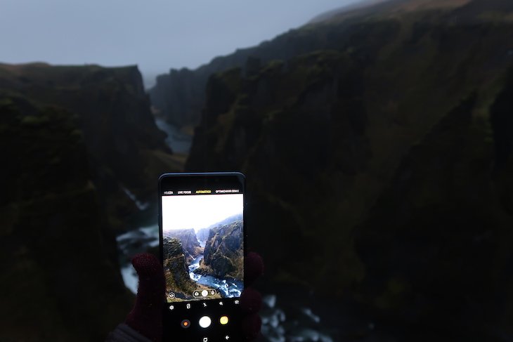 Fjádrárgljúfur, Viagem à Islândia: testes do Galaxy A9, Samsung © Viaje Comigo