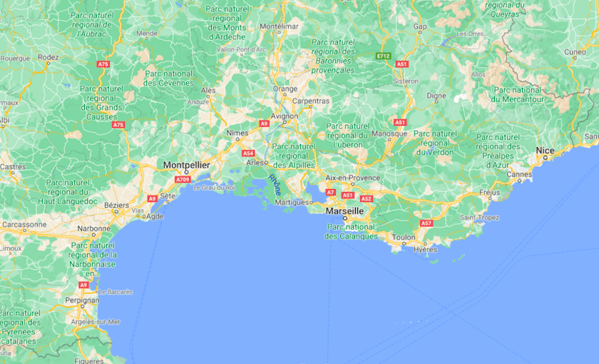 Mapa Sul de França © Google