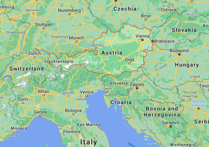 Mapa Áustria © Google