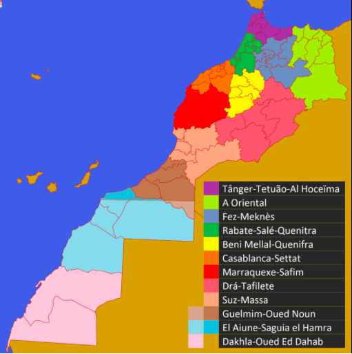 Mapa Regiões Marrocos © wikipedia