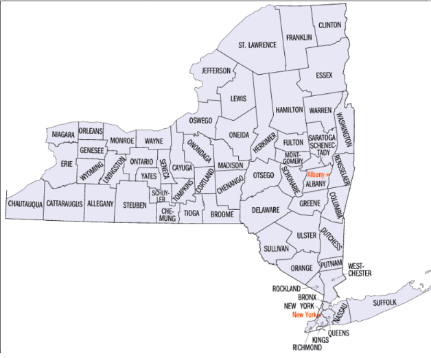 Mapa Condados de Nova Iorque © Wikipedia
