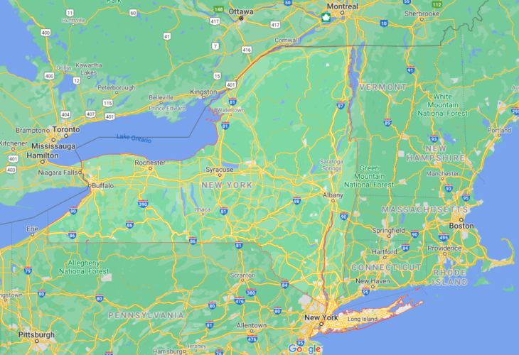 Mapa Estado de Nova Iorque © Google
